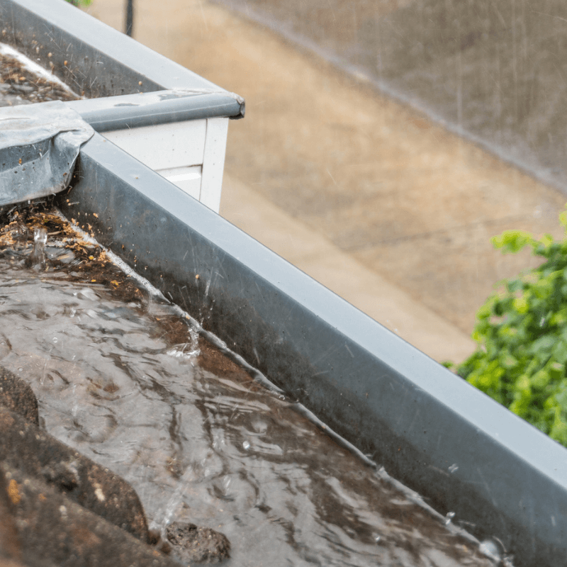 Overflowing root top and gutter